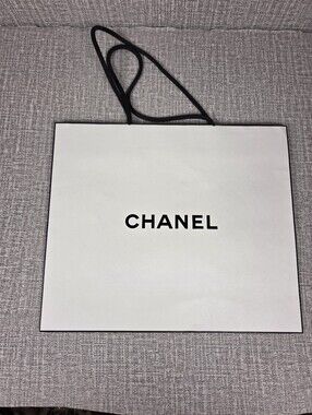 CHANEL White & Black Paper Shopping Gift Bag Tote  11.5” x 9.75”x 4.75”